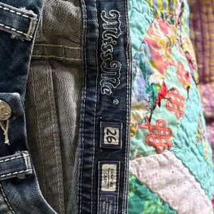 Miss Me Blue and Gray Denim Jeans Crop